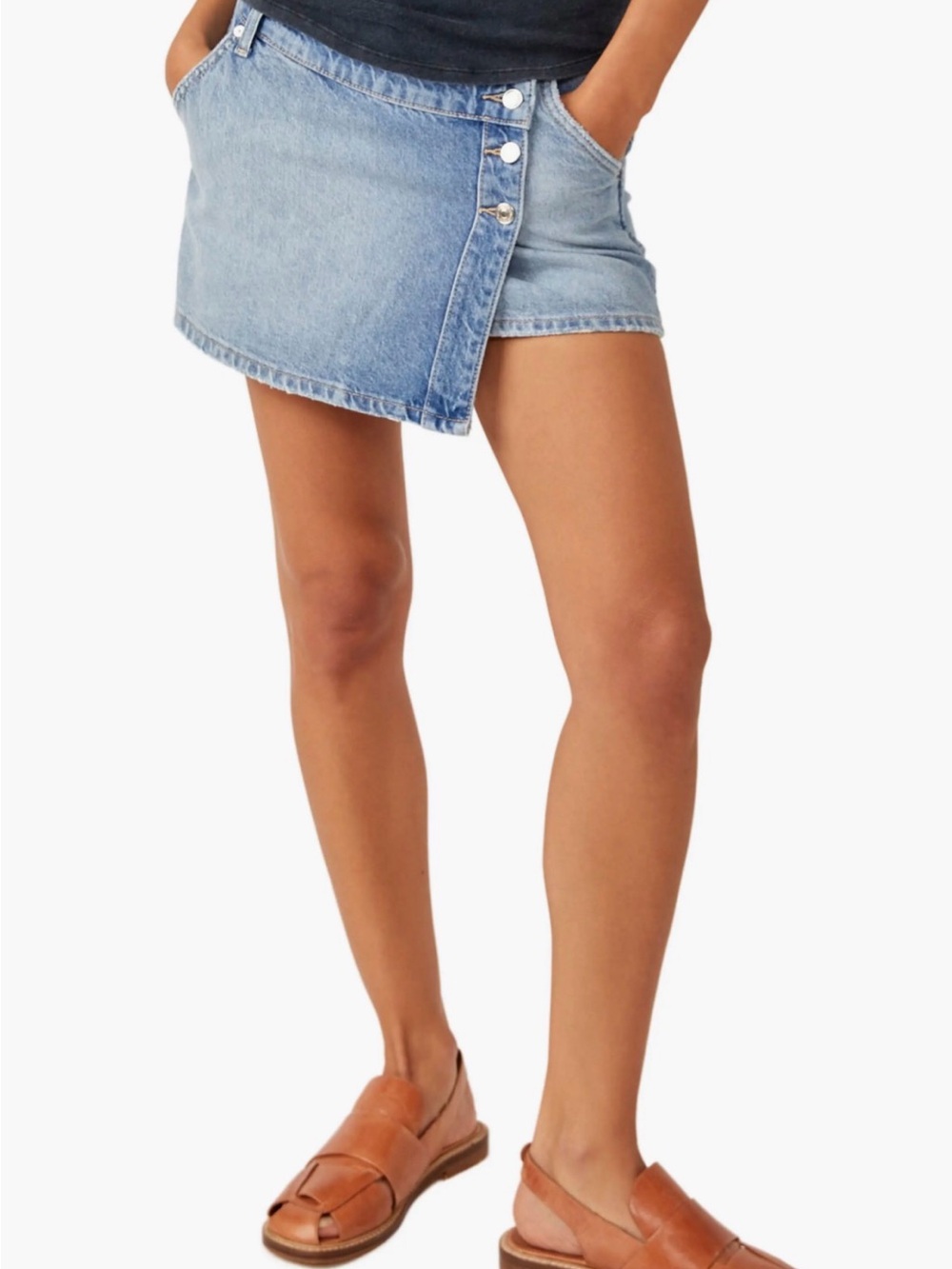We The Free  free people Wynne Light Blue Asymmetrical Denim Mini Skirt Sz 26 NW